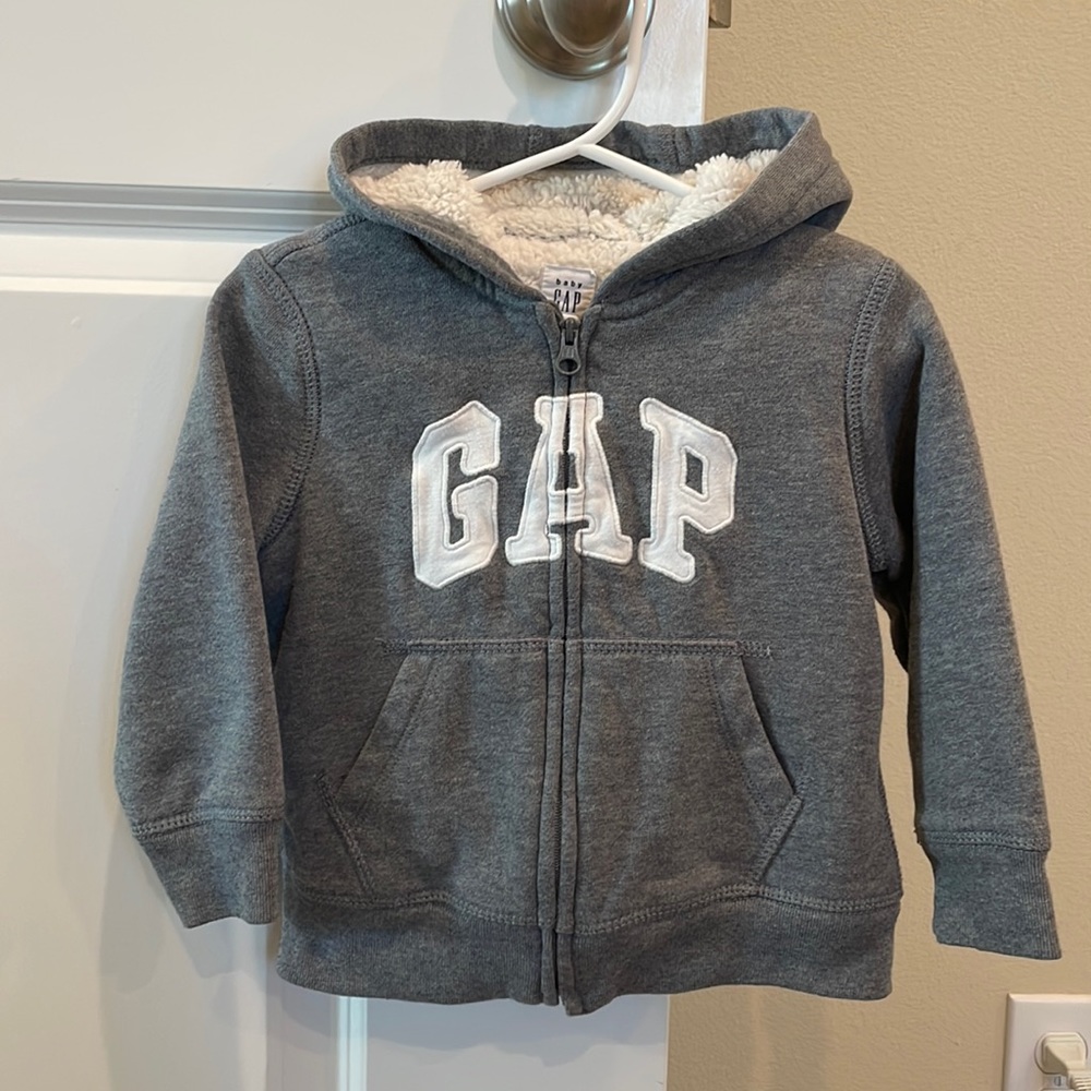 EUC Baby Gap Sherpa Lined Logo Hoodie